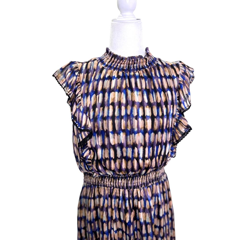 Lost + Wander Love Story Smocked Ruffle Purple Black Satin Maxi Dress Large NWT - Picture 3 of 10